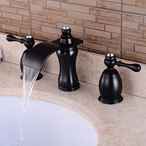 Robinets trois trous de lavabo rétro noir antique avec bec cascade pour rénovation salle de bain