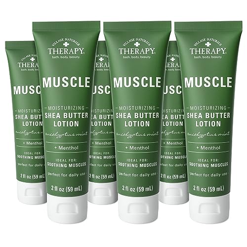Village Naturals Therapy Muscle Shea Butter Lotion, Eucalyptus Mint Scent, 2 fl oz, Pack of 6