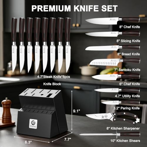 Image of imarku 18-Piece Japanese Santoku Stainless Steel Knife Set with Block