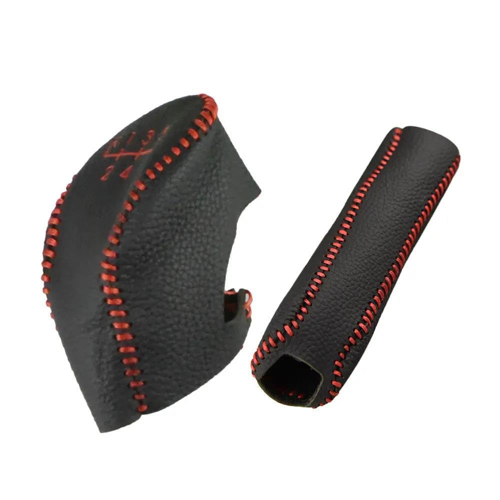HYASDBWE 2X PU Leather MT AT Gear Shift Knob Cover Case Hand Brake Grips Cover for Hyundai for Creta Ix25 2017 2018 2019 Gear Shifter Parts(Red,MT)