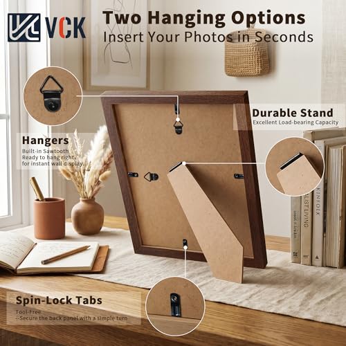 Image of VCK 5x7 Picture Frame 5 Pack, Brown Exclusive Wood, HD Glass, for Photo