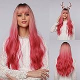 peluca rosa larga sintetica 🌈 【Fácil Restyle & Limpieza】: La peluca se puede enderezar o curvarse dentro de un rango de temperatura seguro (por debajo de 130 ° C). La peluca es fácil de limpiar y mantener, solo use una pequeña cantidad de champú suave en agua fría para limpiar.