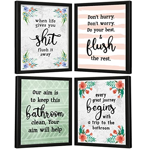 Image of Chaka Chaundh Engineered Wood Bathroom Poster With Frame, Quotes Framed Posters (14X11In, Set Of 4) (Multicolor, Floral)