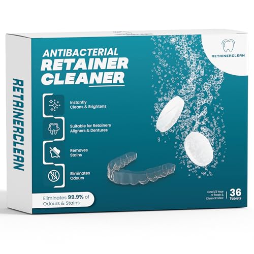 Retainer Cleaning Tablets - Premium Denture Cleaning Tablets - Stain Free, Gentle Teeth Aligner Cleaner Tablets - Fresh, No After Taste Mouth Guard Cleaner - Easy to Use- 36 Tablets - 1 Months Supply