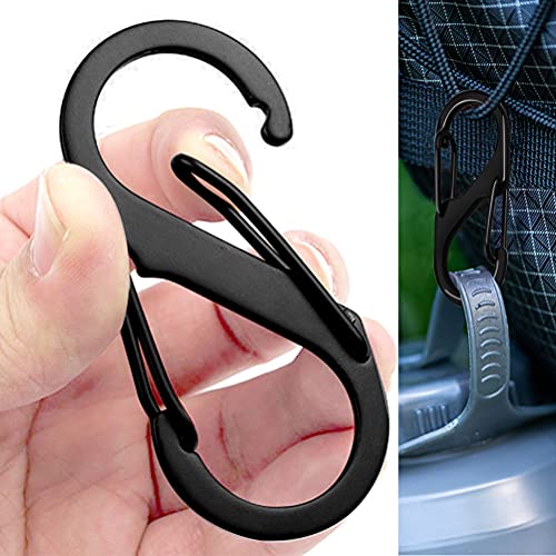 10 Stück S Karabiner, 50mm/40mm/31mm Metall Doppelkarabiner 8 Förmiger Karabiner Edelstahl Karabinerhaken schlüssel karabiner für Camping Zuhause Wandern (Schwarz)
