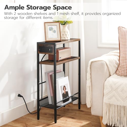 HOOBRO Small Narrow Side Table with Charging Station Set of 2, Skinny End Table for Small Spaces, Slim Nightstand with USB Ports Outlet, Sofa Beside Table with Storage Shelf BF102UBZP201 by HOOBRO - Image 6