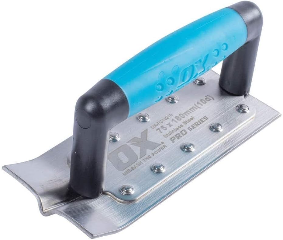 OX Tools Concrete Groover 6 x 7 in Wide Stainless Steel, 1 in W x 1/2 in D Joint, Reversible Comfort Handle for Control Joints in Slabs and Sidewalks