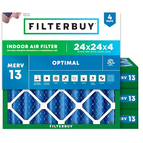 Image of Filterbuy 24x24x4 Air Filter MERV 13 Smoke & Allergy Defense (4-Pack)