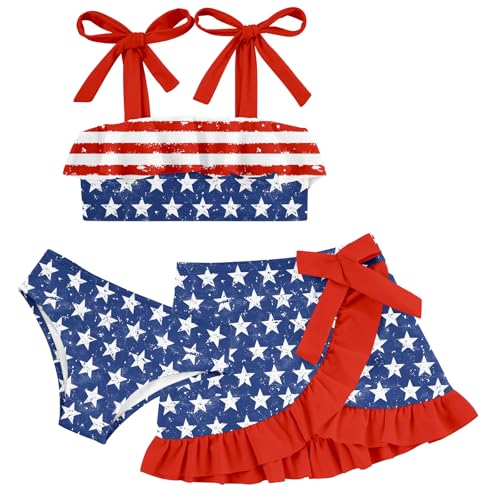 Image of ALISISTER Girls Swimsuit 3 Piece Bathing Suits Flounce Bikini Tankini Set Beach Swimwear with Cover Ups Skirt for 3-8 Years