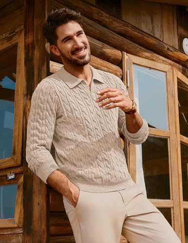 PJ PAUL JONES Men Sweaters V Neck Cable Knit Sweater Fall Casual Slim Fit Pullover3