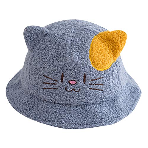 Toddlers Winter Bucket Hat Cute Cat Baby Beanie Warm Soft Fleece Fur Fisherman Cap Cloche Hat for Toddler Girls Boys Blue