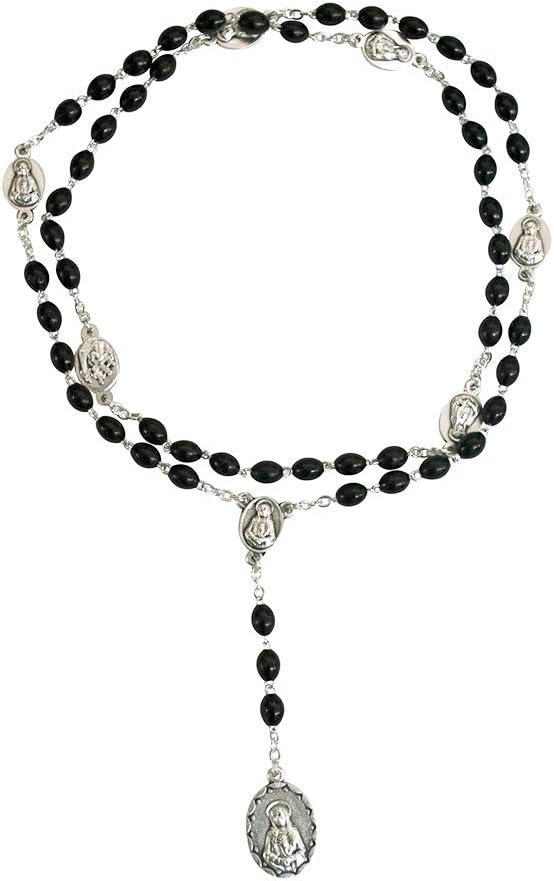 6mm Our Lady of Sorrows Rosary | Chaplet with Prayer Card | Wooden Beads on Chain | Silver-Tone Medals Depict the 7 Dolors of Mary | Great Catholic Gift for First Holy Communion and Confirmation
