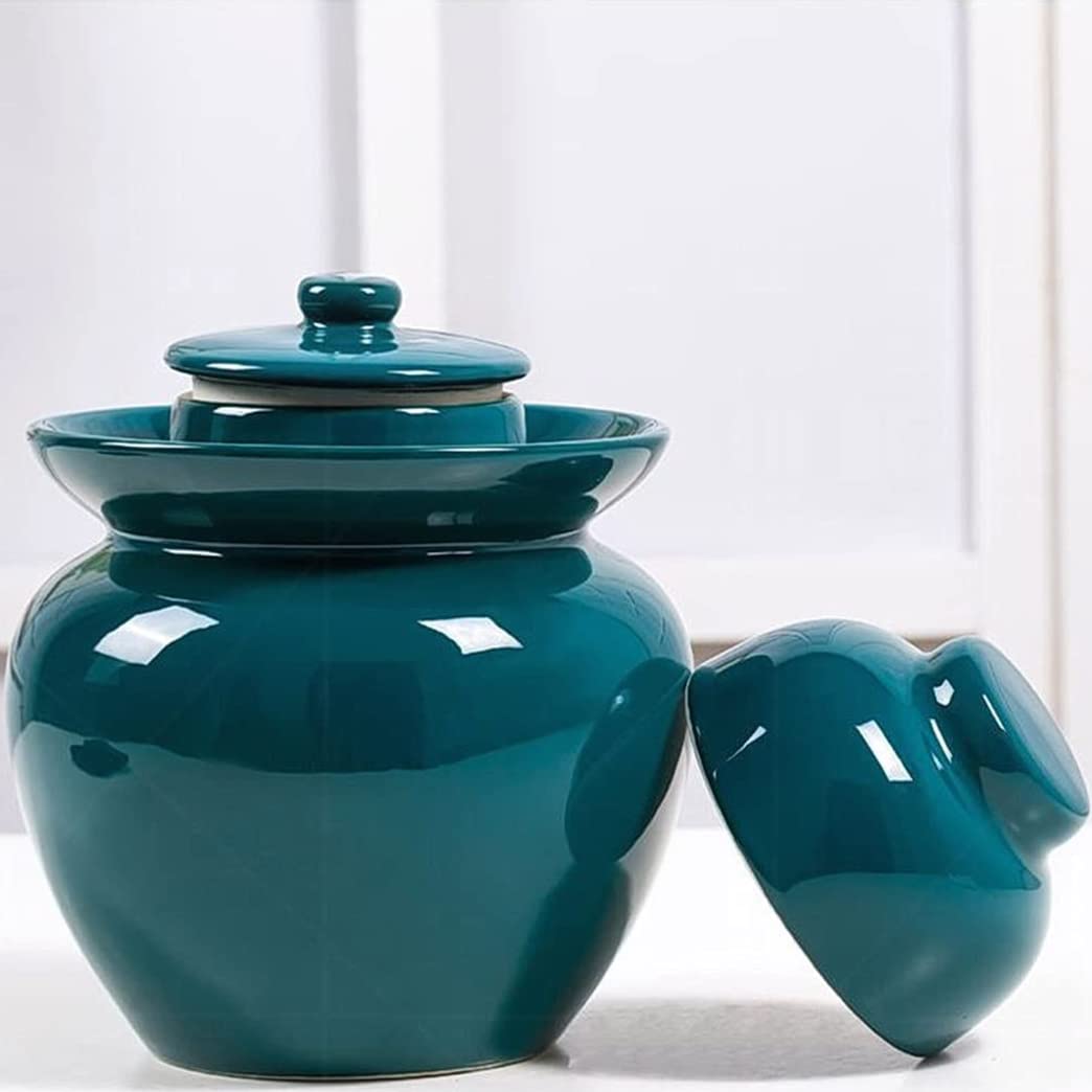 Niebieski porcelanowy słoik do wytrawiania, tradycyjny chiński garnek do fermentacji ceramicznej, garnek Kimchi z pokrywką do przechowywania żywności, uszczelka wodna pokrywa śluzy do kiszonej