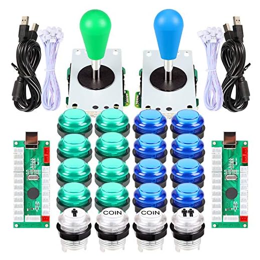 EG STARTS 2 Giocatori LED Arcade Parti Fai da Te 2X USB Encoder + 2X Ellipse Stile Ovale Joystick + 20x LED Arcade Pulsanti per PC MAME Raspberry Pi Sistema Windows (Blu & Verde)
