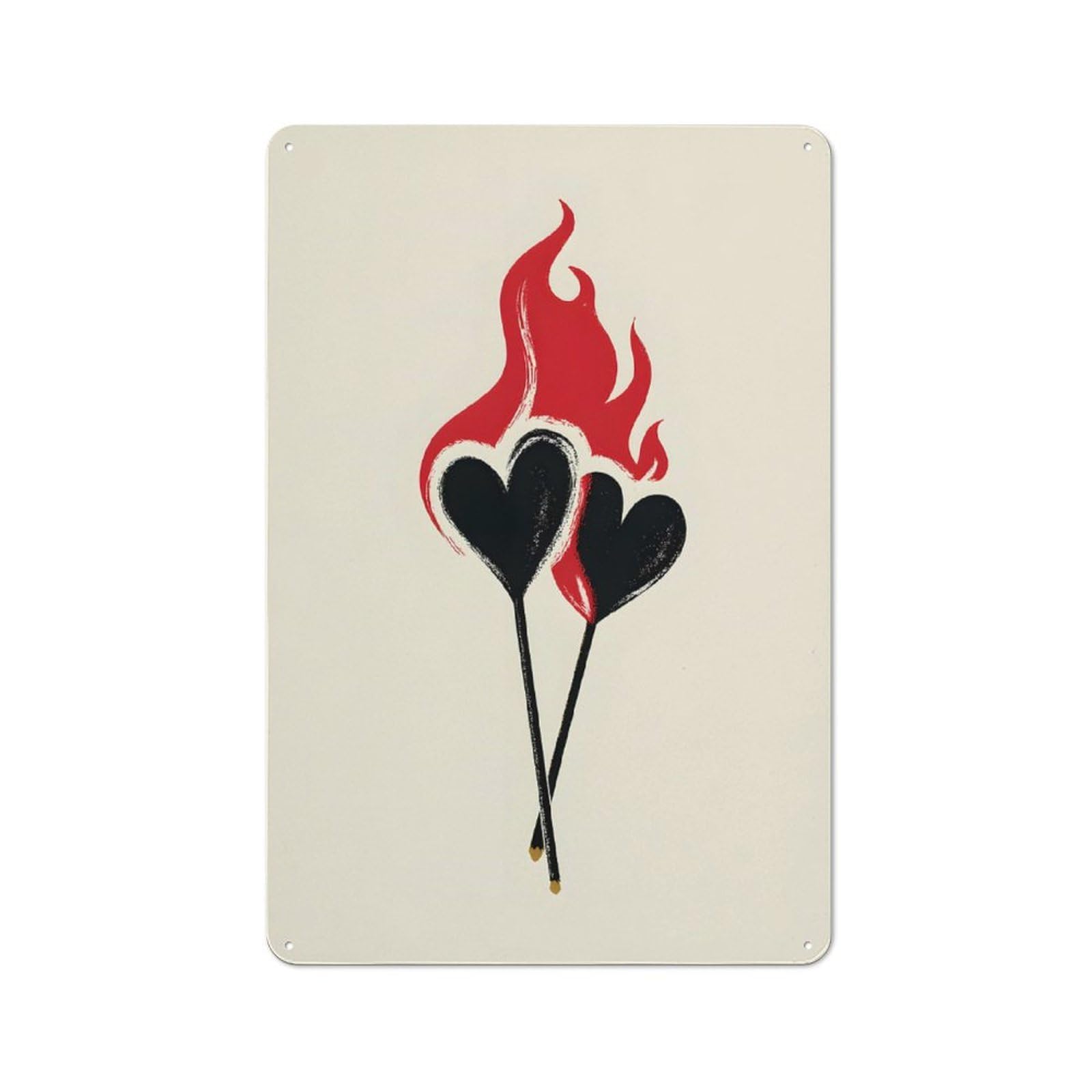 Burning Hearts Illustration Rustic Metal Sign 30x20cm for Workshop Wall, for Collectors of Rustic Metal Wall Decor