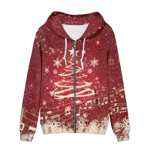 JEOCODY Christmas Trees Womens Zip Up Hoodies Casual Long Sleeve Oversized Sweatshirts with Pockets Y2k Jacket Fall Outfits Fashion Clothes