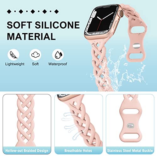 Image of Braided Silicone Bands Compatible with Apple Watch Women Slim Thin Narrow | Breathable Hollow-out Bands for iWatch Ultra 2 /3 SE 3 Series 11 /10 /9 /8 /7 /6 /5 /4 /3 /2 /1 38mm 40mm 41mm 42mm 44mm 45mm 46mm 49mm