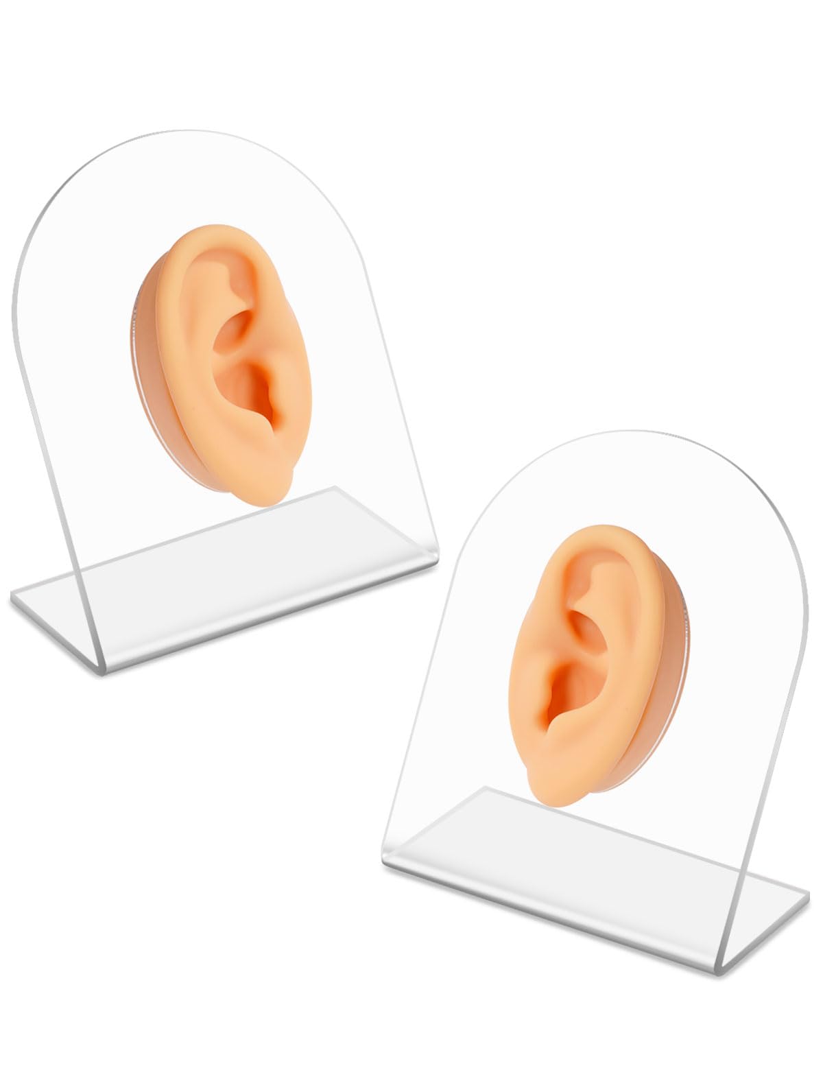 Photo 1 of 2 Pcs Soft Silicone Ear Model with Acrylic Stand, Left and Right Flexible Fake Ear for Earrings Display, Realistic Ear Model for Piercing Practice, Acupuncture Teaching Tool