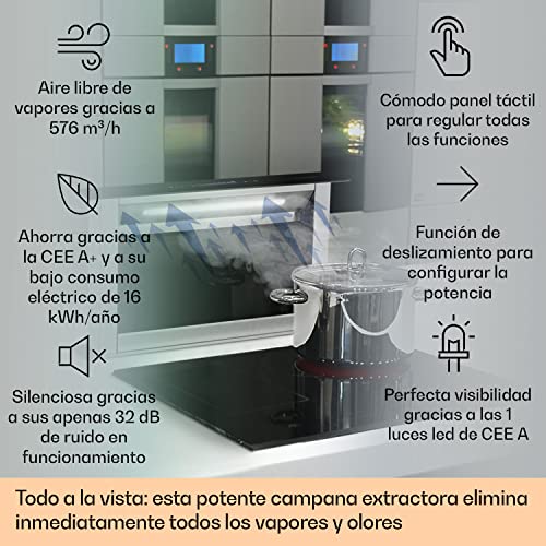 Klarstein-Campana-Extractora-60-cm-Extractor-de-Cocina-Flujo-Aire-576mh-Filtros-Extraccion-de-Grasa-10-Velocidades-Campanas-Extractoras-Cocina-Recirculacion-Extractor-de-Cocina-Eficiencia-A