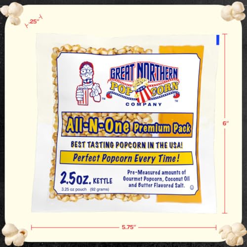 2.5oz Popcorn Machine Popcorn Packets - All-in-One Movie Theater Style Kernels, Salt, and Oil Packs by Great Northern Popcorn (24 Case)