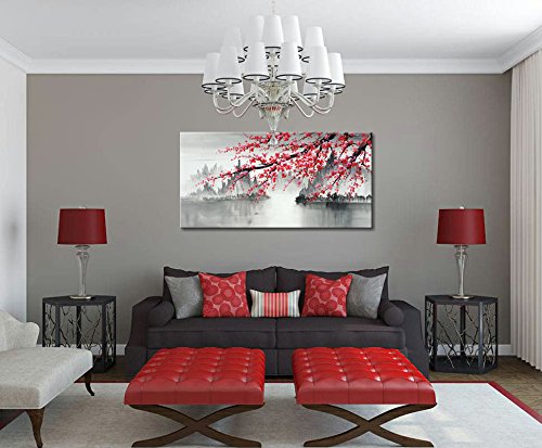 Handmade Traditional Chinese Painting Pink Plum Blossom Canvas Wall Art Modern Black And White Landscape Artwork #TOP7