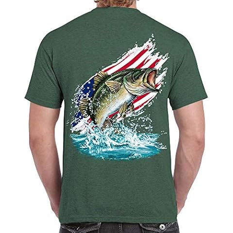GAMEFISH USA Adult 100% Cotton Supersoft Bass Flag Fishing T Shirt (Heather Green, XLarge) Cover