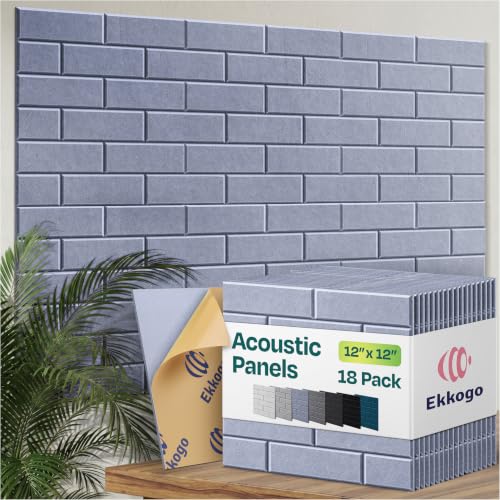 Image of Acoustic Wall Panels 18-Pack, 12 inchx12 inchx0.4 inch Decorative Self-Adhesive Sound Proofing | High Density 3D Brick Soundproof Absorbing Tiles for Walls, Home, Office & Studio - Dusky Gray
