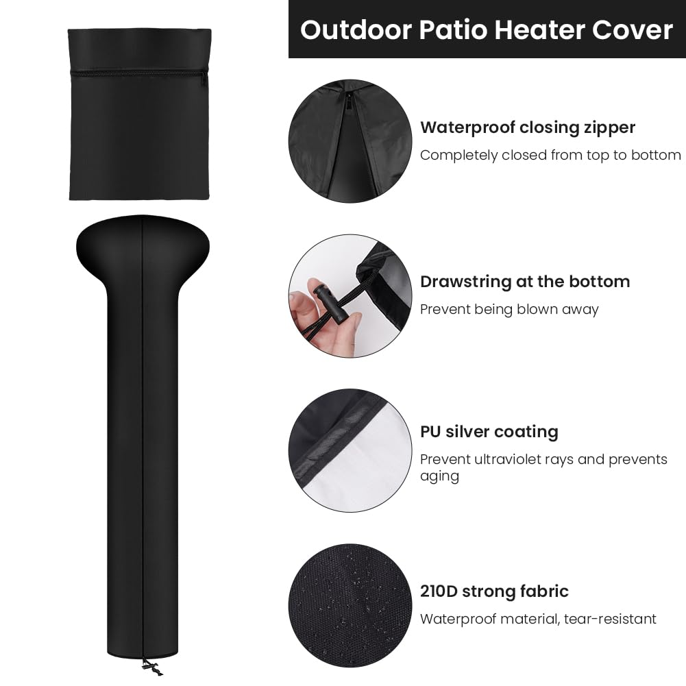 AOOWU AOOWU Patio Heater Cover, Outdoor Heavy Duty 210D Oxford Fabric, Waterproof Windproof UV Protection, Outdoor Garden Heater Cover with Zipper and Adjustable Hem Cord, Electric Patio Garden Heater Cover in use