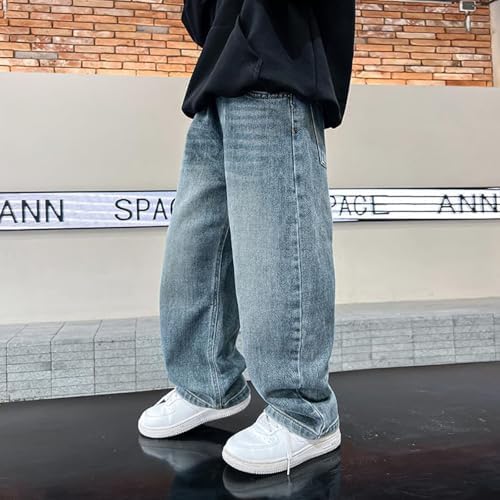 Teen Boys Baggy Jeans Kids Wide Leg Denim Pants Loose Elastic Waist Streetwear Trousers with Pocket Preppy Clothes — view 5