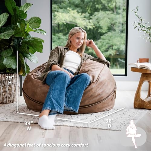 Image of Big Joe Fuf 4Ft Foam Bean Bag Chair with Removable Cover for Kids, Teens, Coffee Soft Vegan Leather, 4 Foot Large Reading and Gaming Seat | Premium Shredded Foam Filled, Soft Vegan Leather, Adult-Sized Comfortable Seating, Supports Up to 300 lbs
