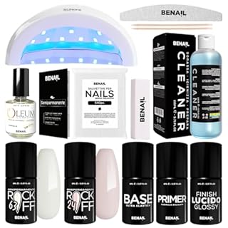 Kit Semipermanente Unghie Professionale, Kit Ricostruzione Unghie Gel Completo, Lampada Uv Led 48w, Smalto Unghie Primer, Base & Top Coat Semipermanente (Lattiginoso)