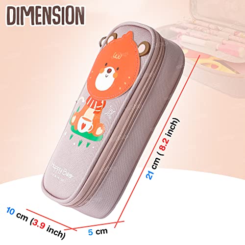 Image of Zest 4 Toyz Expandable Cute Bear Pencil Case | Pencil Pouch for Boys & Students | Large Capacity Compass Box Pencil Case for School | Big Stationery Organizer Pen Bag with Mesh Pocket