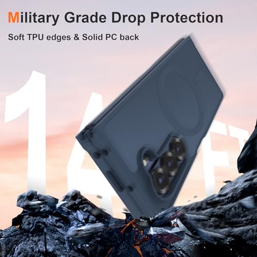 Image of ORETECH Magnetic Case Compatible with Samsung Galaxy Z Fold 6 Case, Translucent Back Non-Slip Hard PC Shockproof Bumper Protective Phone Case Cover for Samsung Z Fold 6 - Navy Blue
