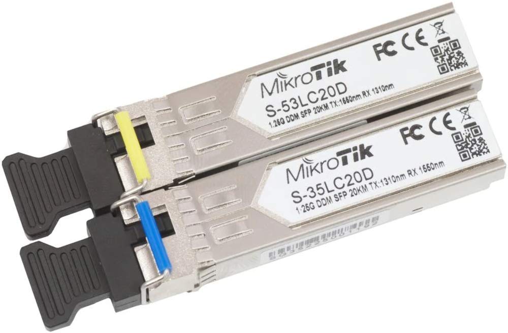 MikroTik Pair of SFP modules, S-​35LC20D 1.25G SM 20km T1310nm/​R1550nm, 10088 (1.25G SM 20km T1310nm/​R1550nm + S-​53LC20D 1.25G SM 20kmT1550nm/​R1310nm)