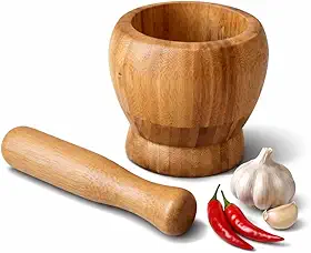 Pilão de Madeira com Socador 2 Peças – Conjunto para Temperos, Ervas e Especiarias, Rústico, Ecológico e Durável, Fácil de Limpar, Ideal Cozinha Artesanal, Uso Diário, Almofariz