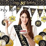 30th Birthday Decorations, 20 Pcs, Include Happy 30th Birthday Banner Straps Hanging Swirls Triangle Flags Confetti Latex Balloons & 10Ft Light String for Women Men Party Supplies - Image 6