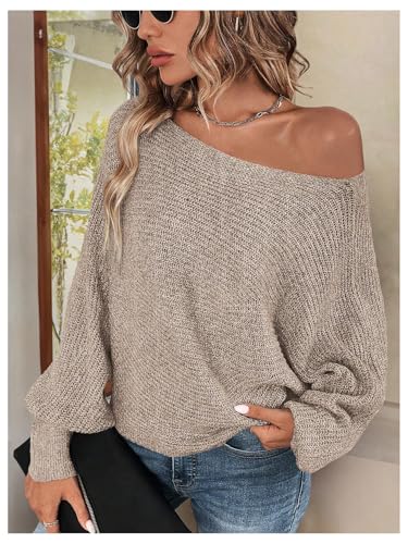 MakeMeChic Women's Off Shoulder Sweaters Tie Back Dolman Sleeve Knit Pullover Tops3