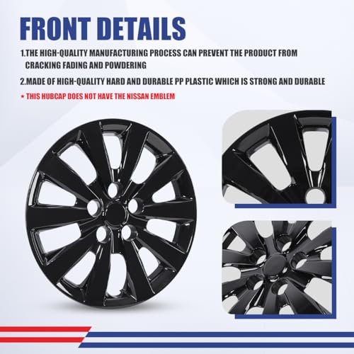 Image of Winjet 16 inch Hubcaps Wheel Covers for 2013-2019 Sentra [2013 2014 2015 2016 2017 2018 2019 Nissan Sentra] & [2011-2017 Nissan Leaf] Wheel Rim Covers 16 inch Hub caps Set of 4 (Black Lacquer)