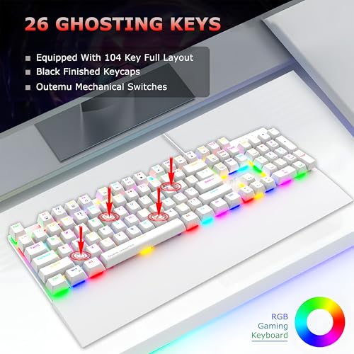 Image of Ant Esports MK4100 RGB Mechanical Gaming Keyboard, Outemu Red Switches Linear & Silent - Chroma RGB - Magnetic Wrist Rest - Double Shot ABS Keycaps, Hot Swappable Switches - Mercury