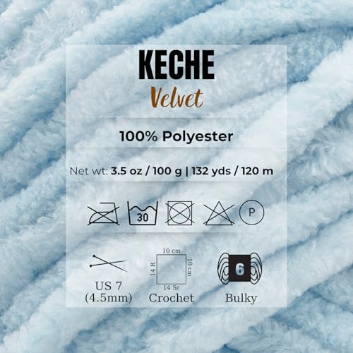 Image of Keche Velvet Yarn for Crocheting, Soft Chenille Bulky Baby Blanket Amigurumi Yarn 100 gr (132 yds) - Baby Blue