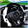 Winter Warm Plush Steering Wheel Cover,Bling Rhinestones Car Decor Accessories for Women Girls,Fashion Non-Slip Universal Fit 15 Inch Car Steering Wheel Protector (Dairy Cattle-White)