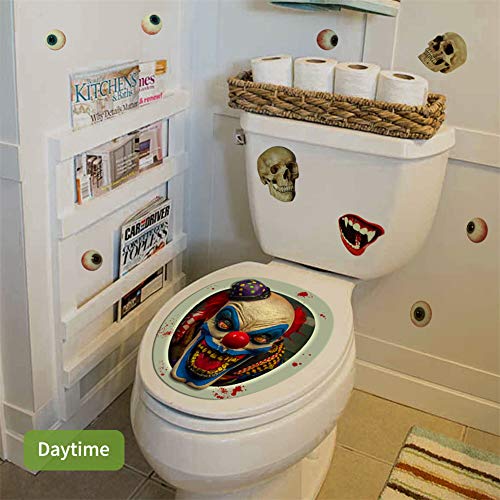 Ancoree Horror Of Clown Halloween Theme Toilet Seat Sticker,3D Luminous Effect Scary Toilet Decals Halloween Horror,Horrible Ghost Elements Wall Decal For Bathroom Diy Home Decoration (Luminous 2) #TOP6