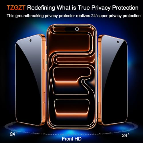 TZGZT Privacy Screen Protectors for iPhone 17 Pro Max, Tempered Glass, HD - image 3
