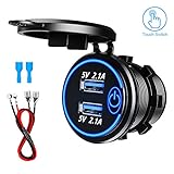 【4.2A Dual USB Puertos de Carga】Dobles 2.1A USB toma de carga e IC de carga inteligente incorporado, coincide con LED azul, lo suficientemente potente. Puede detectar automáticamente sus dispositivos y cargar simultáneamente 2 dispositivos a una velocidad óptima.