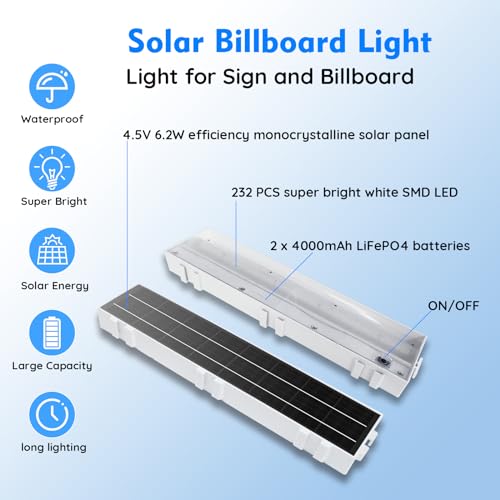 Image of Solar Led Post Light Super Bright 232 LED Sign Lights Outdoor Waterproof Solar Powered for Real Estate Signs House Numbers Address Buesiness Store Billboard Lighting Dusk to Dawn (White)