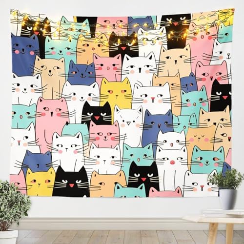 Cat Tapestry Kids Cute Kitten Pet Tapestry Wall Hanging for Kids Boys Girls Lovely Funny Cats Animal Wall Tapestry Colorful Decor Wall Art for Bedroom Living Room,XLarge 70x92 Inches image 5