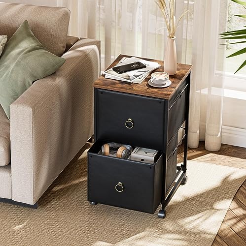 HOOBRO 2 Drawer Mobile File Cabinet, Rolling Printer Stand, Vertical Filing Cabinet, Office Drawers, Filing Cart for Home Office, A4/Letter Size, Nonwovens Drawer, Black and Rustic Brown BFK20WJ01 - Image 6