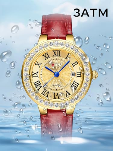 Montre à quartz avec chiffres romains et finitions diamants pour femme