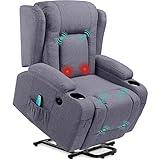 Best Choice Products Modern Linen Electric Power Lift Chair, Recliner Massage Chair, Adjustable Furniture for Back, Legs w/ 3 Positions, USB Port, Heat, Cupholders, Easy-to-Reach Button - Blue