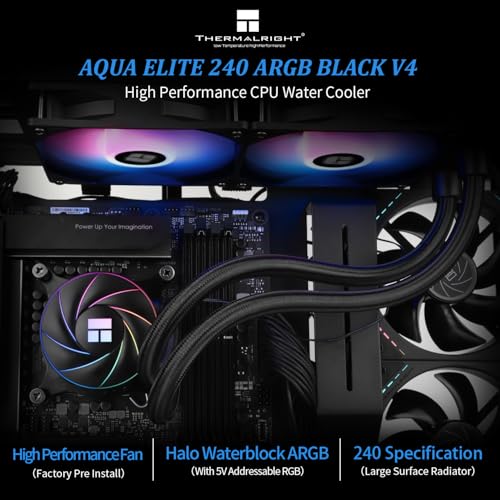 Image of Thermalright Aqua Elite 240 ARGB V4 Liquid CPU Cooler, 240 Cooling Row Size, 2 x 120mm PWM Fans, Computer CPU Cooler,for AMD: AM4 /AM5, Intel LGA1851 /1700 /1150 /1151 /1155 /1156 /1200(Black)